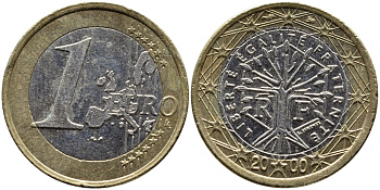 ФРАНЦИЯ 1 ЕВРО 2000 KM 1288 биметалл 4390-1255