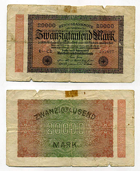 Германия 20000 марок 1923 20 февраля 1923, водяной знак L Pick 85 a  бумага   8619-38-1-1