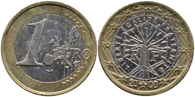 ФРАНЦИЯ 1 ЕВРО 2000 KM 1288 биметалл 4390-1255