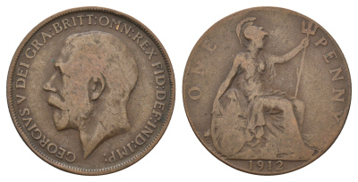 Великобритания 1 пенни 1912 Георг V (1910-1936) KM 810, Spink 4051 бронза 4680-822