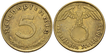 Германия 5 рейхспфеннигов 1938 A KM 91, J. 363 алюминиевая бронза 4151-769