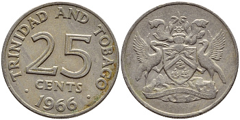 Тринидад и Тобаго 25 центов 1966 герб KM 4 медно-никель 4396-642