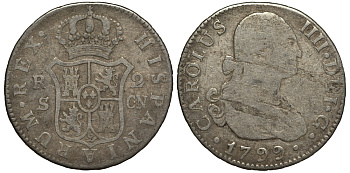 Испания 2 реала 1799 S CN, мондвор (Севилья), Карлос IIII (1788-1808) KM 430.2 (C69.2) серебро 650-942