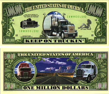 США 1000000 ДОЛЛАРОВ 2002 СУВЕНИРНАЯ БАНКНОТА, ГРУЗОВЫЕ АВТОПЕРЕВОЗКИ АМЕРИКИ, АМЕРИКАНСКИЕ ДАЛЬНОБОЙЩИКИ, ДЕРЖАТЬ В ТОМ ЖЕ ДУХЕ, ГРУЗОВИК, ФУРА бумага UNC (ПРЕСС) 7198-41-4-1