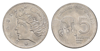 Бразилия 5 сентаво 1975 ФАО - Зебу KM 587 нержавеющая сталь UNC 4655-1056