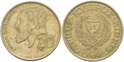Кипр 20 центов 1990 KM 62.1 никель латунь 4140-813