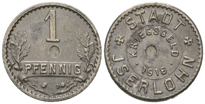 Изерлон (Пруссия, Вестфалия) 1 пфеннингов 1918 Funck228.6A, Men18 15462.11 железо 4164-335