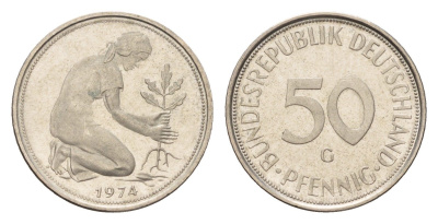 ФРГ 50 пфеннигов 1974 G KM 109, J. 384 медно-никель 4621-145