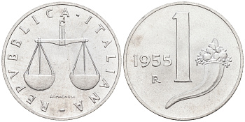 Италия 1 лира 1955 R, весы KM 91 алюминий  UNC  4594-759