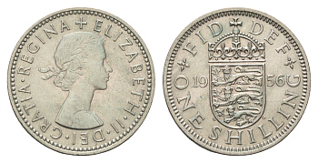 Великобритания 1 шиллинг 1956 Елизавета II (1952-2022), Английский герб KM 904, Spink 4147 медно-никель 4182-1026