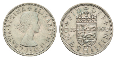 Великобритания 1 шиллинг 1956 Елизавета II (1952-2022), Английский герб KM 904, Spink 4147 медно-никель 4182-1026