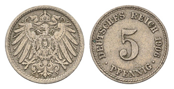 Германия 5 пфеннигов 1906 A KM 11, J. 12 медно-никель 4696-636