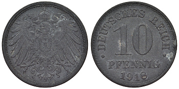 Германия 10 пфеннигов 1918 KM 26, J. 299, Weege 8 цинк 4119-421