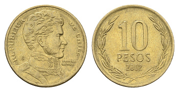Чили 10 песо 2002 KM 228 никель латунь 4664-435