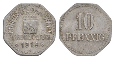 Лангеншвальбах 10 пфеннигов 1919 Funck 271.5, Men18 17960.5 железо UNC 4643-1027