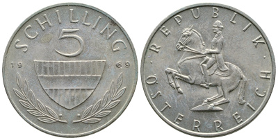 АВСТРИЯ 5 ШИЛЛИНГОВ 1969 KM 2889а медно-никель 4381-417