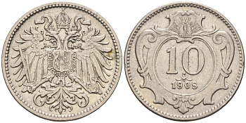 Австрия 10 геллеров 1908 Франц Иосиф I (1848-1916) KM 2802 никель 4585-135