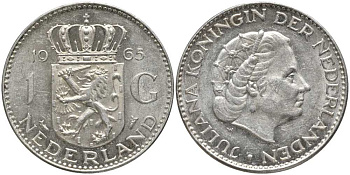 Нидерланды 1 гульден 1965 Юлиана (1948-1980) KM 184 серебро 202-611
