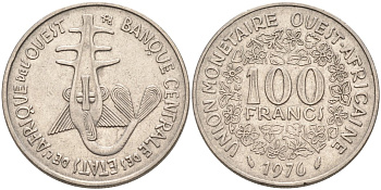 Валютный Союз стран Западной Африки 100 франков 1976 KM 4 никель 4575-1152