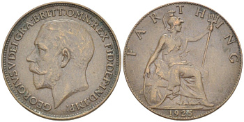Великобритания 1 фартинг 1925 Георг V (1910-1936) KM 808.2, Spink 4060 бронза 4543-1035
