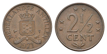 Нидерландские Антильские острова (Нидерландские Антилы) 2 1/2 цена 1971 KM 9 бронза 4664-639