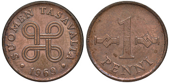 ФИНЛЯНДИЯ 1 ПЕННИ 1969 KM 69 медь 3334-1032
