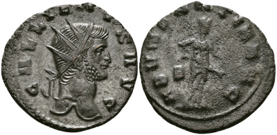 Римская Империя антониниан 265 - 267 Галлиен ABVNDANTIA AVG Рим Good Very fine / fine RIC 157 биллон, серебрение 1073-10-67