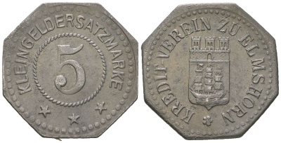 Эльмсхорн (Пруссия, Шлезвиг-Гольштейн) 5 пфеннингов 1917 Funck 115.4A, Men22.2 8121.4 железо 4169-1066