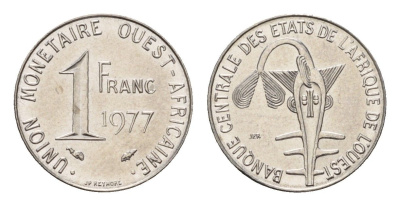 Западная Африка (BCEAO) 1 франк 1977 KM 8 нержавеющая сталь UNC 4669-454