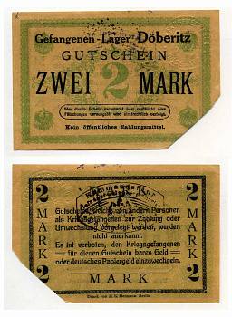 ГЕРМАНИЯ 2 МАРКИ ND ЛАГЕРЬ ВОЕННОПЛЕННЫХ В ДЁБЕРИЦЕ C-2894 бумага UNC (пресс) 000-00-00