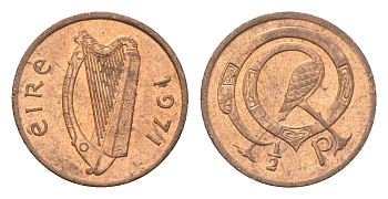 Ирландия 1/2 пенни 1971 мифологическая птица лира KM 19 бронза aUNC 4696-366