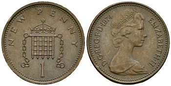Великобритания 1 пенни 1974 Елизавета II (1952-2022) KM 915, Spink 4237 (B1) бронза 4167-1217