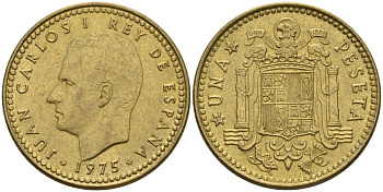 Испания 1 песета 1975 (80) Хуан Карлос I (1975-2014) KM 806 алюминиевая бронза 4604-247