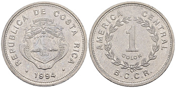 Коста-Рика 1 колон 1984 KM 210.1, Schoen 76 никель сталь 4514-146