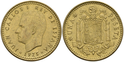 Испания 1 песета 1975 (80) Хуан Карлос I (1975-2014) KM 806 алюминиевая бронза 4604-247