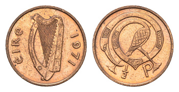 Ирландия 1/2 пенни 1971 мифологическая птица лира KM 19 бронза aUNC 4696-364