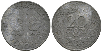 Польша 20 грошей 1923 w, Германская оккупация, вторая мировая война KM 37 цинк 4615-829