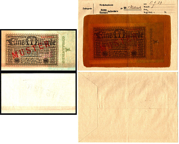 Германия 1000000000 марок 1923 5 сентября, MUSTER, образец, Specimen. В оригинальном банковском конверте. Из коллекции Отто Сейфферта (помощник Ялмара Шахта - министра экономики Германии и президента Рейхсбанка времен третьего рейха) Pick 114 s, Grabowski