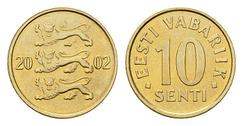 Эстония 10 сентов 2002 KM 22 латунь UNC 3309-117