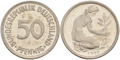 ФРГ 50 пфеннигов 1970 G J 384, KM 109.1 медно-никель  PROOF  1094-4-31