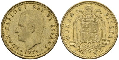 Испания 1 песета 1975 (80) Хуан Карлос I (1975-2014) KM 806 алюминиевая бронза 4604-244