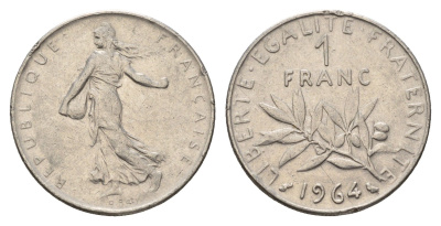 Франция 1 франк 1964 сеятель KM 925 никель 4673-1133