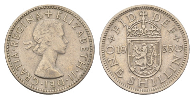 Великобритания 1 шиллинг 1955 Елизавета II (1952-2022), Шотландский герб KM 905, Spink 4148 медно-никель 4699-517