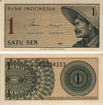 Индонезия 1 сен 1964 крестьянин Pick 90 a  бумага  UNC (пресс) 8604-48-3-2