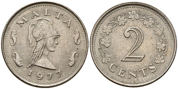 Мальта 2 цента 1977 Пентесилея, царица амазонок KM 9 медь цинк 4154-724