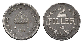 Венгрия 2 филлера 1917 KB, Карл I (1916-1918) KM 497 железо 4664-826