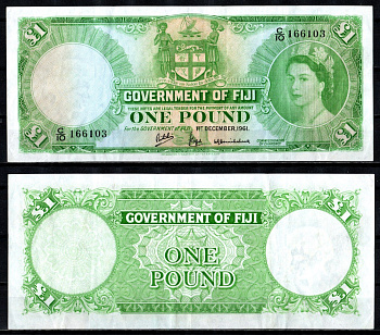 Фиджи 1 фунт 1961 Елизавета II Pick 53 d бумага 451-1332-2