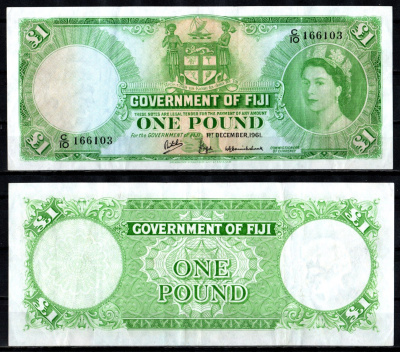 Фиджи 1 фунт 1961 Елизавета II Pick 53 d бумага 451-1332-2