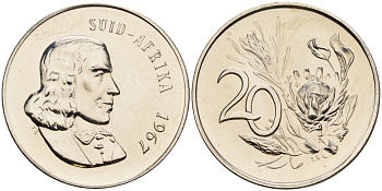 ЮАР 20 центов 1967 SUID-AFRIKA KM 69.2 никель PROOFLIKE 4119-226