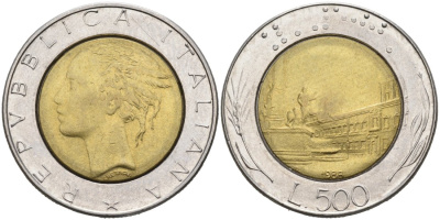 Италия 500 лир 1988 KM 111 биметалл 92-932